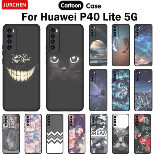 JURCHEN Soft Silicone Cover For Huawei P40 Lite 5G Case Fashion Pattern Black TPU Phone Shell For Huawei P 40 Lite 5G Cover