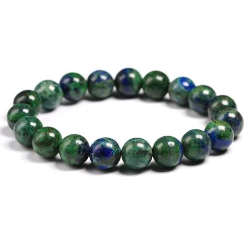 Natural Stone Chrysocolla Azurite Round Beads Bracelet Men Strand Women Jewelry Handmade Making Gift