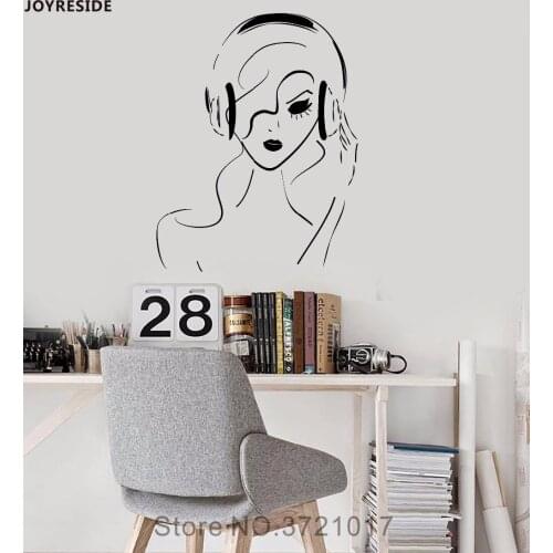 JOYRESIDE Girls Listen Music Headphones Musica Wall Decal Vinyl Sticker Bedroom Living Room Home Decoration Art Design DIY XY061