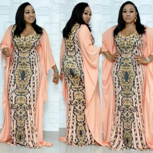 New African Dresses for Women Dashiki Leopard Print Bazin Riche Sexy Slim Batwing Sleeve V-neck Evening Long Africa Dress