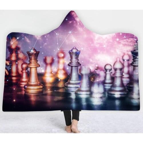 Digital printing popular chess hooded cloak blanket double plush hood blanket office lunch break air conditioning blanket