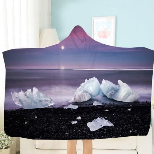 Natural Scenery Hooded Blanket Soft Comfortable Wool Blanket 3D-printed Home Textile Throw Blanket Bedroom Sofa Can Wear Blanket