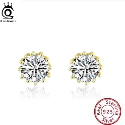 ORSA JEWELS Classic Stud Earrings for Girls 3 Colors Silver 925 with Shiny AAAA Zircon Body Decorations Jewelry 2021 OSE248