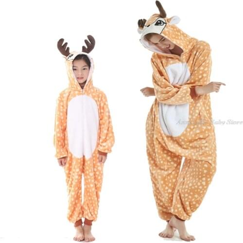 Kigurumi Deer Onesie Set Unicorn Pajamas Teenage Christmas Costume Winter Flannel Warm Adult Kid Pyjamas For Chidlren Pijama Set