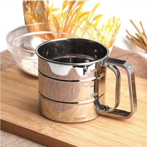 Flour Sieve Cup Stainless Steel Shaker Sieve Cup Mesh Crank Flour Icing Powdered Sugar Sifter Kitchen Tools
