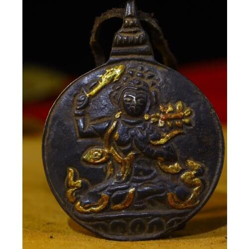 Home Decor 2"Tibet temple Old Bronze outline in gold Manjushri Jiugong Bagua Pendant amulet Town House Exorcism