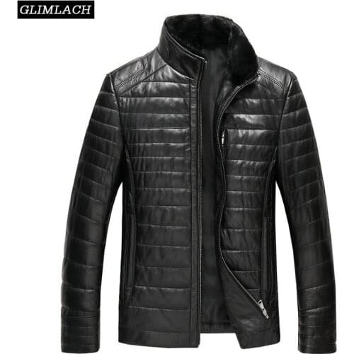 New Plus Size 5XL Mink Fur Collar Sheepskin Real Leather Down Coat Men Winter Thick Warm Genuine Leather Jacket Casual Overcoat