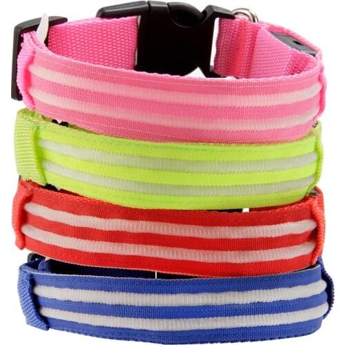 Adjustable USB Rechargeable Dual Fiber Shiny LED Pet Outdoor Night Proterct Collar Cat Dog Neck Band Supplies