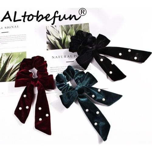 ALTOBEFUN Beads Hair Accessories For Ladies Women Velvet Hair Tie Lady Scrunchies Ponytail Hair Female Girl Holder Rope AFC137