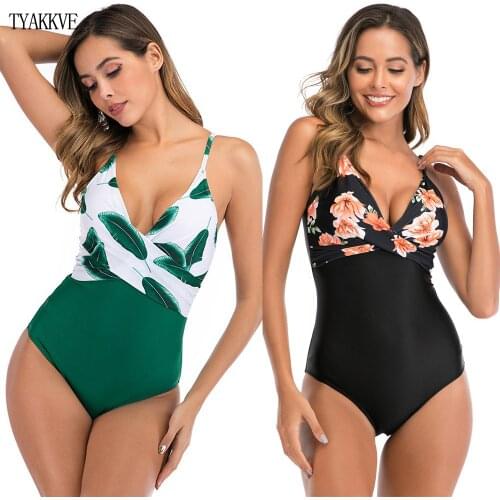Sexy One Piece Swimsuit Women Vintage Bathing Suit Plus Size Swimwear 2020 Beach Wear Padded Leaves Print Swim Wear Monokini
