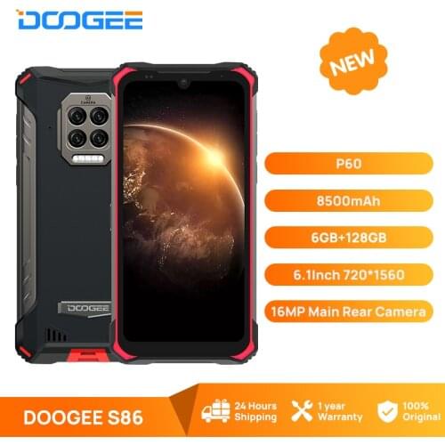 DOOGEE S86 Rugged Smart Phone 6GB+128GB 8500mAh Super Battery Smartphone IP68/IP69K Mobile Phone HelioP60 Octa Core Android 10