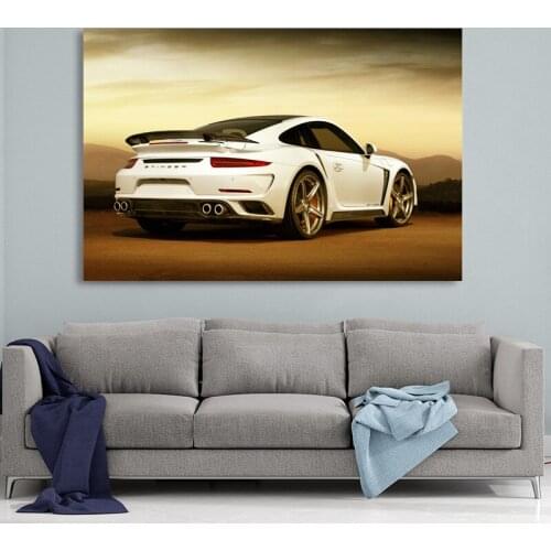Porsches 911 Turbo Sport Car Vehicle White Car Canvas Paintings Posters Wall Art Prints for Living Room Decor