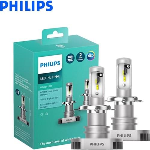 Philips LED H4 H7 H8 H11 H16 9003 Ultinon LED 6000K Cool Blue White Light +160% Brighter Car Headlight Compact Design, Pair