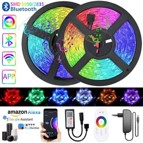 LED Strip Lights RGB 5050/2835 Waterproof 12V Flexible Diode Tape WiFi Bluetooth Smart Controller Room Festival Decoration Lamp