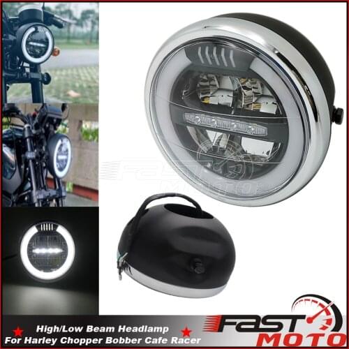 4Wires Built-In Radiator Motorcycle LED Light For Harley Chopper Bobber High/Low Beam Vintage Headlight White & Amber Headlamp