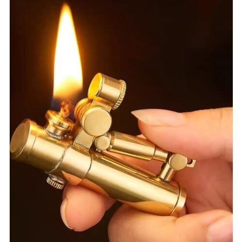 Heavy trench manual brass mechanical lighter kerosene gasoline cigarette lighter one key ignite Retro grinding wheel collection