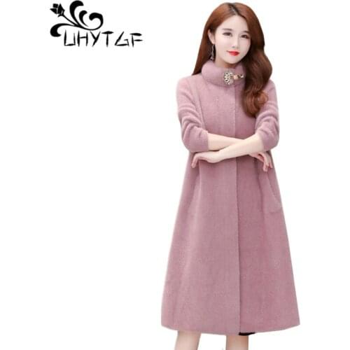 UHYTGF Woolen jacket women coat fashion winter warm jacket women woolen coat Plus size jacket winter women Water velvet coat 694