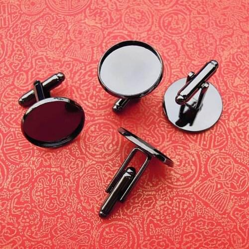 16mm Mens Cufflinks Cameo Cabochons Base Round Bezel Tray Pad French Cuff Links DIY Settings Findings Gunmetal Black Blank Bulk