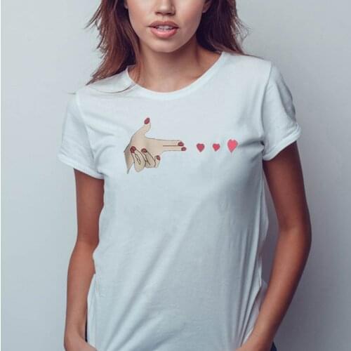 2020 New Fashion Finger Heart Womens T-shirts Fashion Summer Tops Tees Short Sleeve O-Neck Cotton T-shirt Casual T Shirt Tops