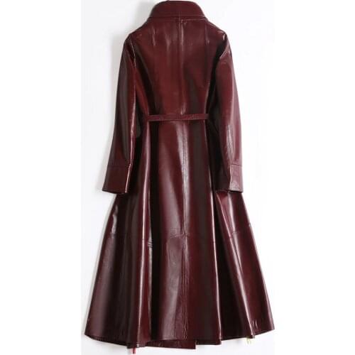 100% Real Leather Coat Female Streetwear Long Genuine Jacket Women Winter Clothes 2019 Sheepskin Coat + Belt Hiver 1908