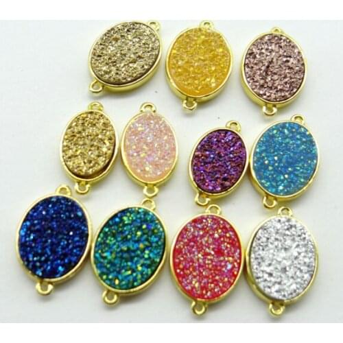 14*22mm Natural stone crystal quartz Golden rim oval Connector Bracelet pendant for DIY Jewelry Making Necklace Accessories10pcs