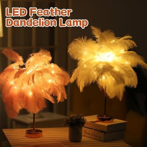 2021 ins Hot Sale Feather Table Lamp LED Remote Control Night Light Home Decoration Light for Bedroom Living Room Study Room
