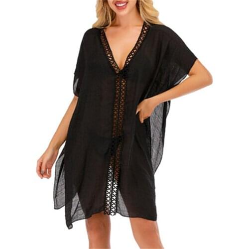 2021 Chiffon Gauze Hollow Beach Wear Women Swimsuit Cover Up Swimwear Bathing Suits Summer Mini Dress Loose Solid Pareo Cover Up