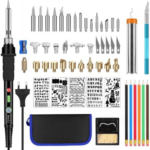 220V 60W Adjustable Soldering Iron Kit Wood Burning Carving Pyrography Pen Kit Welding Wood Embossing Burning Set Welding Tips