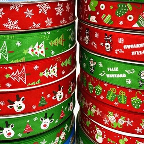 25mm Christmas Ribbon Printed Grosgrain Ribbon for Gift Wrapping Wedding Decoration Hair Bows DIY #RoLi