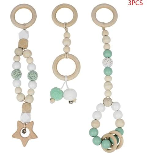3 Pcs/set Baby Wooden Teeth Beads String Tension Ring Newborn Puzzle Early Education Toys Infants Kids Fitness Rack Decorative