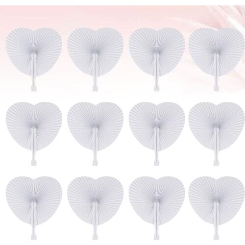 36pcs White Folding Fan Blank Heart Shape Fan Festival Hand Fan Party Gift DIY Painting Prop