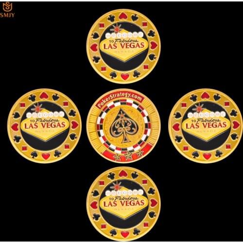 5Pcs/Lot Welcome To Las Vegas PokerStrategy Gold Color Poker Card Guard Casino Chip Token US Poker Coin Collection And Gifts