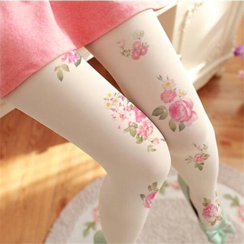 80D Japanese Lace Thight Gothic Lolita Stockings Panty Hose Cosplay Pantynose Rose Flower Stockings Socks D411