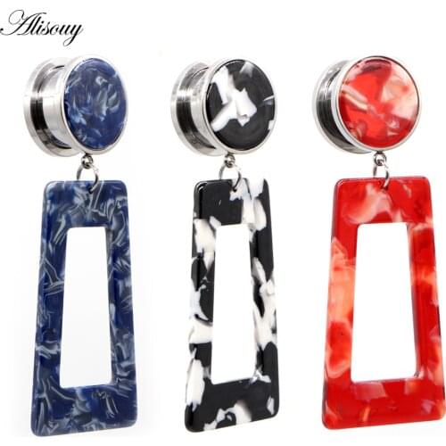 Alisouy 2pcs Acrylic Trapezoid dangle Stainless Steel screw double flared Flesh ear plugs tunnels Expander piercing body jewelry