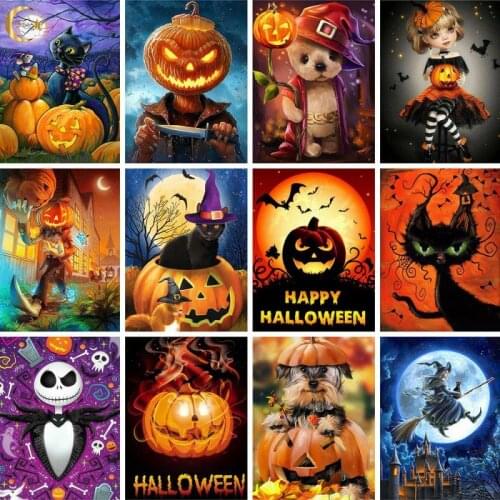 Diamond Painting Halloween Full Square Drill Cartoon Diamond Embroidery Cross Stitch Kit Pumpkin Rhinestone Picture Home Decor