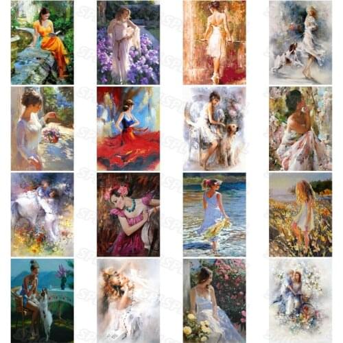 Diy Diamond Painting Beautiful Western Woman Standing Among The Flowers Aristocratic Style Realistic Oil Painting Poster