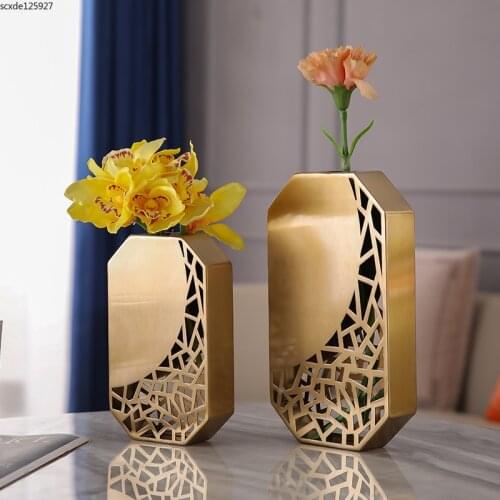 American Golden Hollow Vase Table Flower Arrangement Decoration Simulation Flower Plant Flower Hydroponic Vase Home Decoration