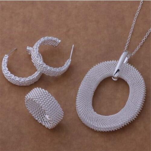 AS170 Hot Sale Silver Plated Color Jewelry Sets For Women Wholesale High Quality Classic Earring 148 + Necklace 141 + Ring 233