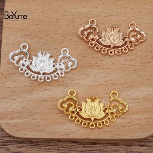 BoYuTe (20 Pieces/Lot) 22*43MM Metal Alloy Flower Shape Porous Pendant Materials Factory Supply DIY Handmade Jewelry Accessories