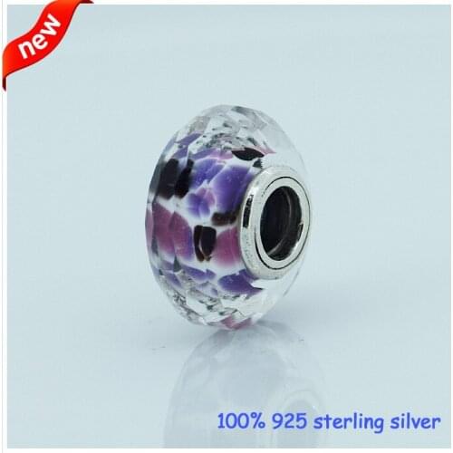 CKK 925 Sterling Silver Murano Glass Beads Pink Shibori Faceted Charms Original Fashion Jewelry Making