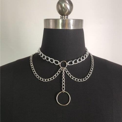 Europe America Trendy Hip hop Double layer Chain Chokers Necklaces For Women Fashion Geometric Circles Pendant Necklaces femme