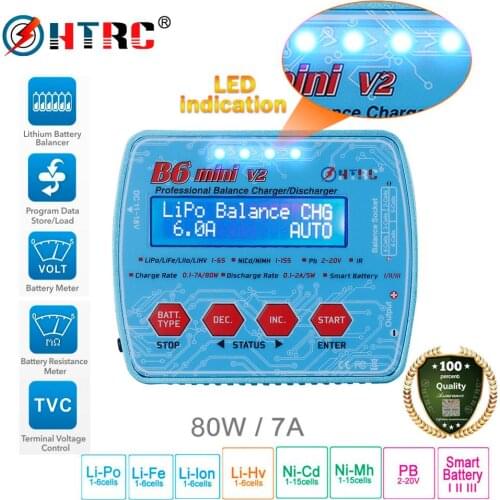 HTRC Digital RC Battery Balance Charger iMax B6 Mini V2 80W for PB Lipo Lihv LiIon LiFe NiCd NiMH Smart Battery Discharger