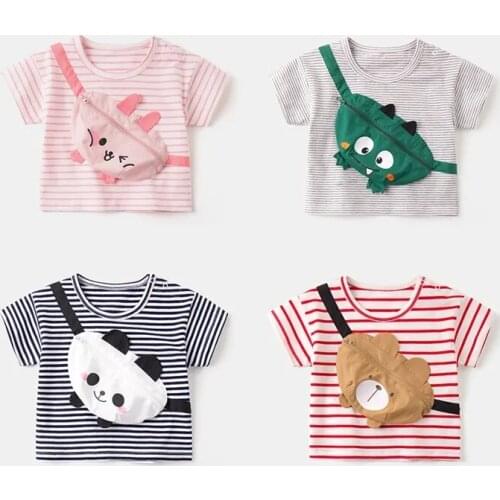 Kids Short Sleeve T Shirt 2021 Summer New Baby Boys Cotton Striped T-shirts Cute Cartoon Casual Tops for Girls Toddler Clothing
