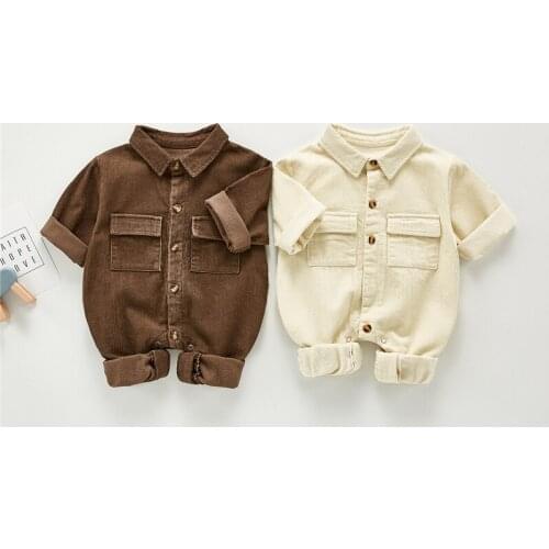 Toddler Boys Casual Cotton Corduroy Romper Long Sleeve Turn-down Collar Jumpsuit Baby Clothing