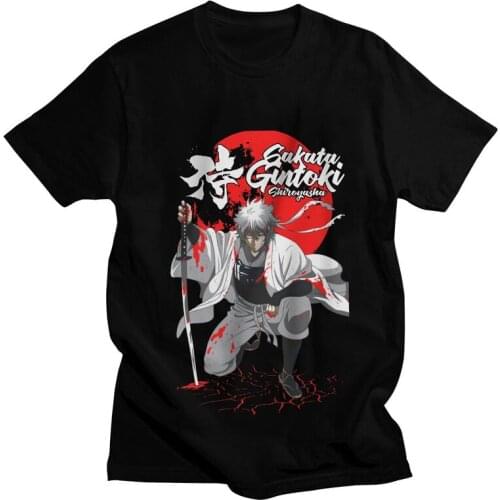 Samurai Gintoki Sakata T Shirt Men Short Sleeve Cotton T-shirt Gintama Tee Tops Streetwear Tshirts Gift Idea