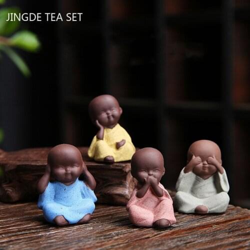 Yixing Purple Clay Tea Pet Ornament Small Monk Statue Decoration Handmade Crafts desktop Decor Tea Ceremony Accessories