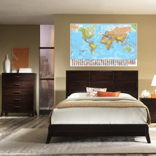 The World Map with National Flags 84*59cm Poster Wall Decor Canvas Painting Home Decoration Children School Supplies Travel Gift