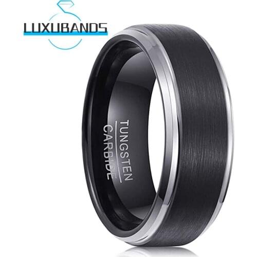 8MM Black Tungsten Carbide Rings For Men Wemen Stepped Beveled Edges Engagement Wedding Bands Brushed Finished Comfort Fit