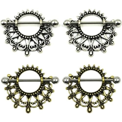 Showlove-2Pcs Sun Drop Nipple Shield Rings Piercing Barbell Body Jewelry 14g