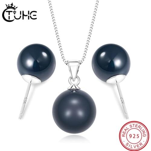 925 Sterling Silver Colorful Round Ceramic Jewelry Set Stud Earrings Pendant Necklace For Women Summer Wedding Party Jewelry